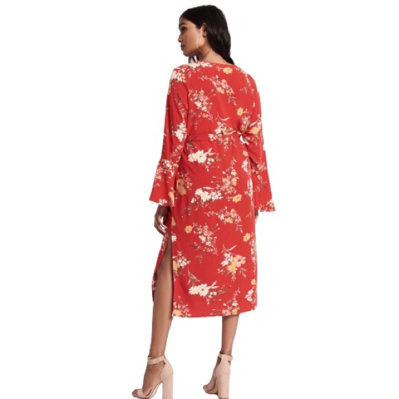 Bell Sleeve Red Floral Maxi Kimono Robe NWT - Picture 8 of 8